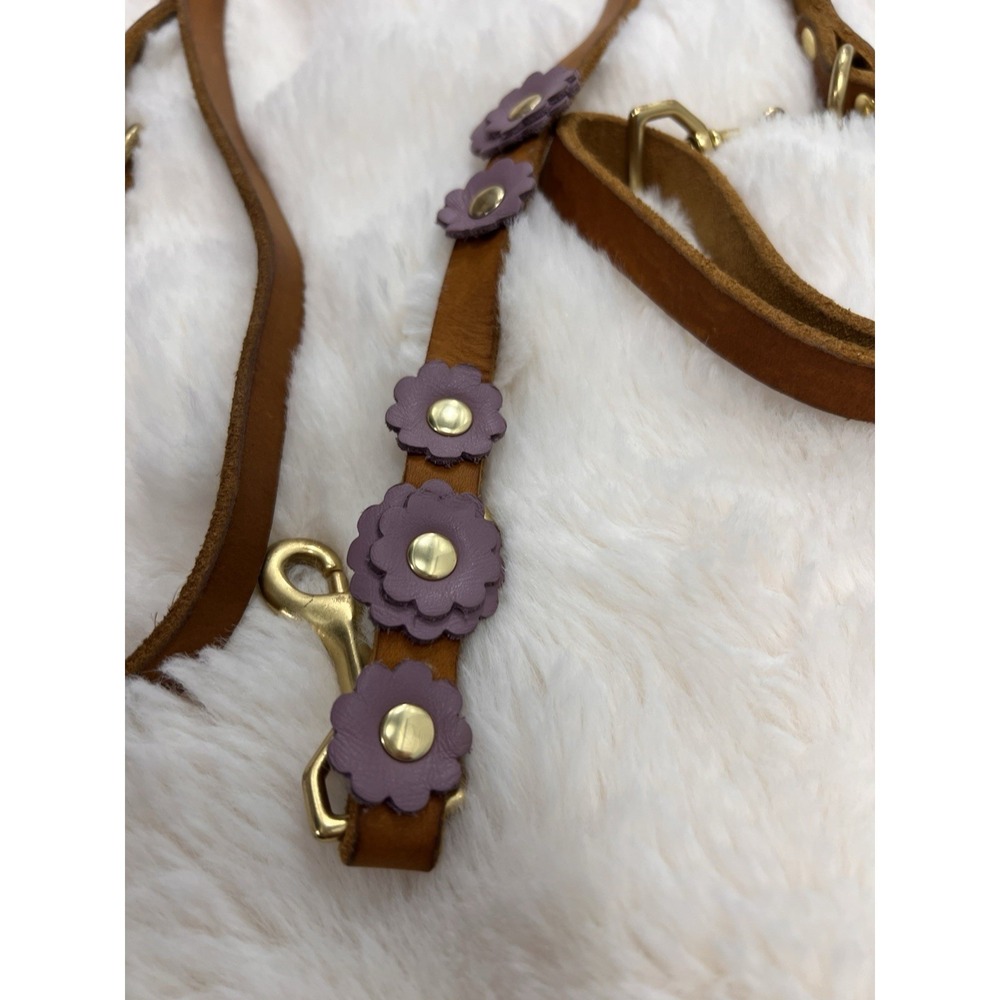 Gianni Cooling THE FLEUR DOG LEASH | COGNAC Leather Brown Purple Flowers